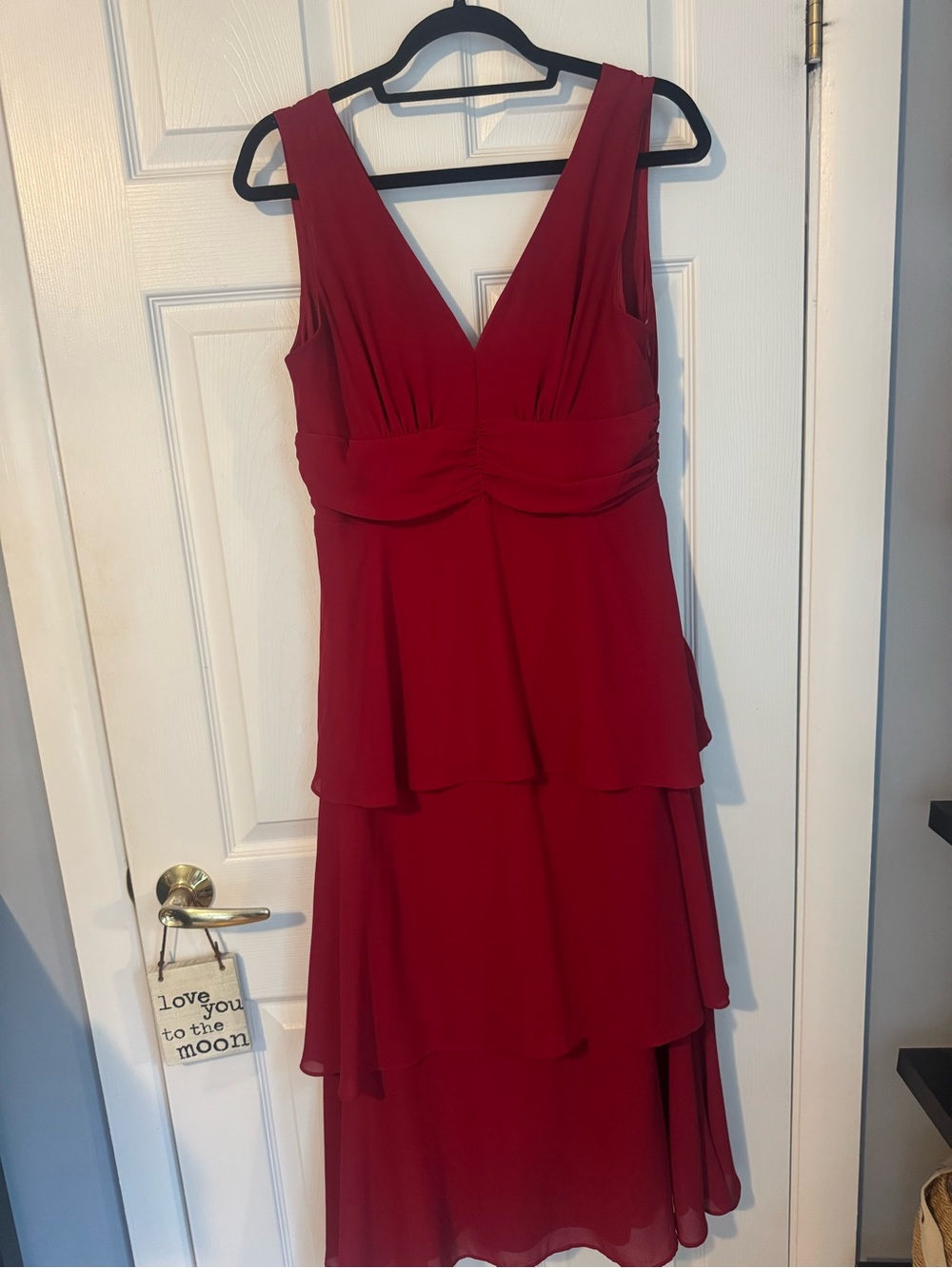 Lulu's Burgundy Sleeveless V-Neck Tiered Midi Dress